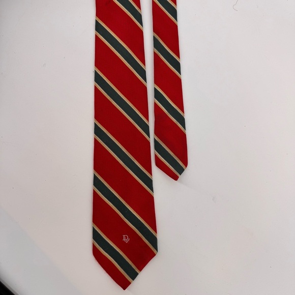 Christian Dior Logo Red Green Tie Vintage - Picture 1 of 3